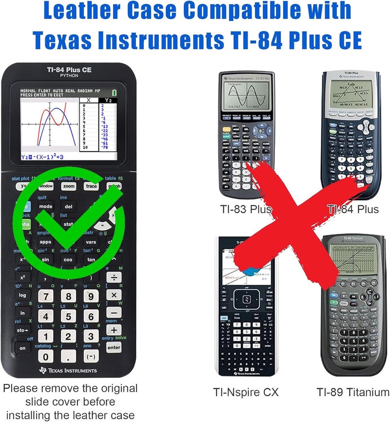 YouKnow PU Leather Protective Case for Texas Instruments TI-84 Plus CE Color Graphing Calculator with ID Card Slot (Only Case) (Blue) - Image 2